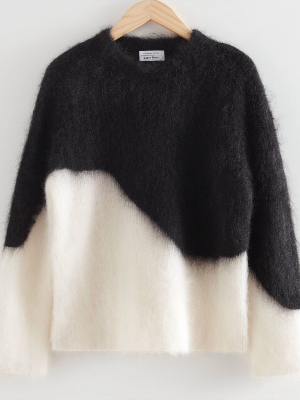 & Other Stories Black and White Mohair Fuzzy Crewneck Sweater